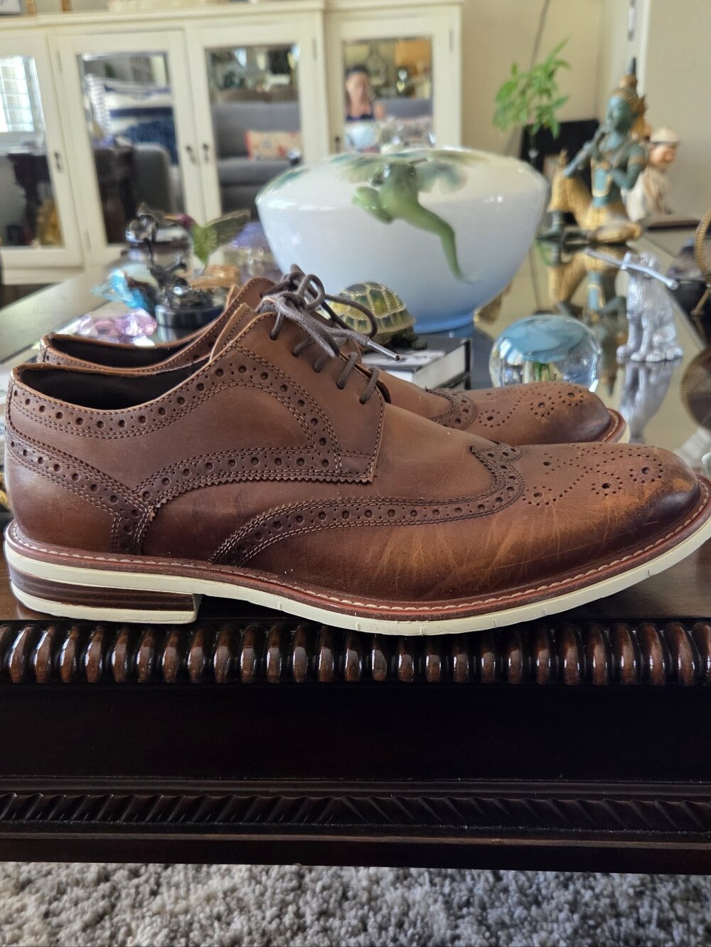 Kenneth Cole New York Brown Leather Brogue Derby Shoes with White Midsole